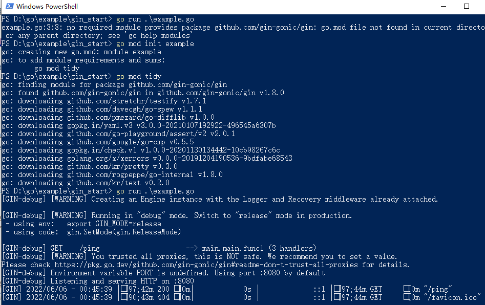 Golang gin start 