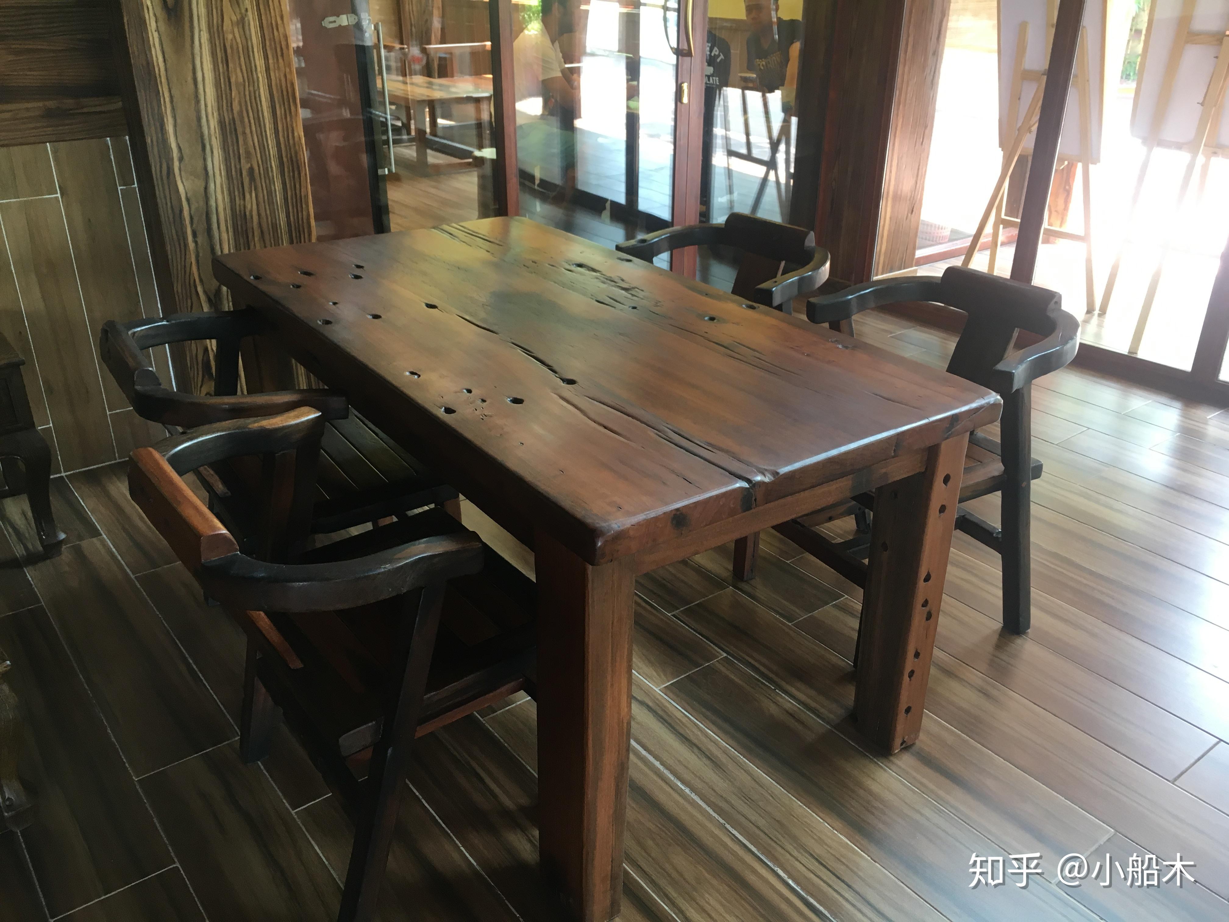 原生态老船木餐桌椅饭桌自然边古旧实餐桌餐厅会所民宿适合用老船木