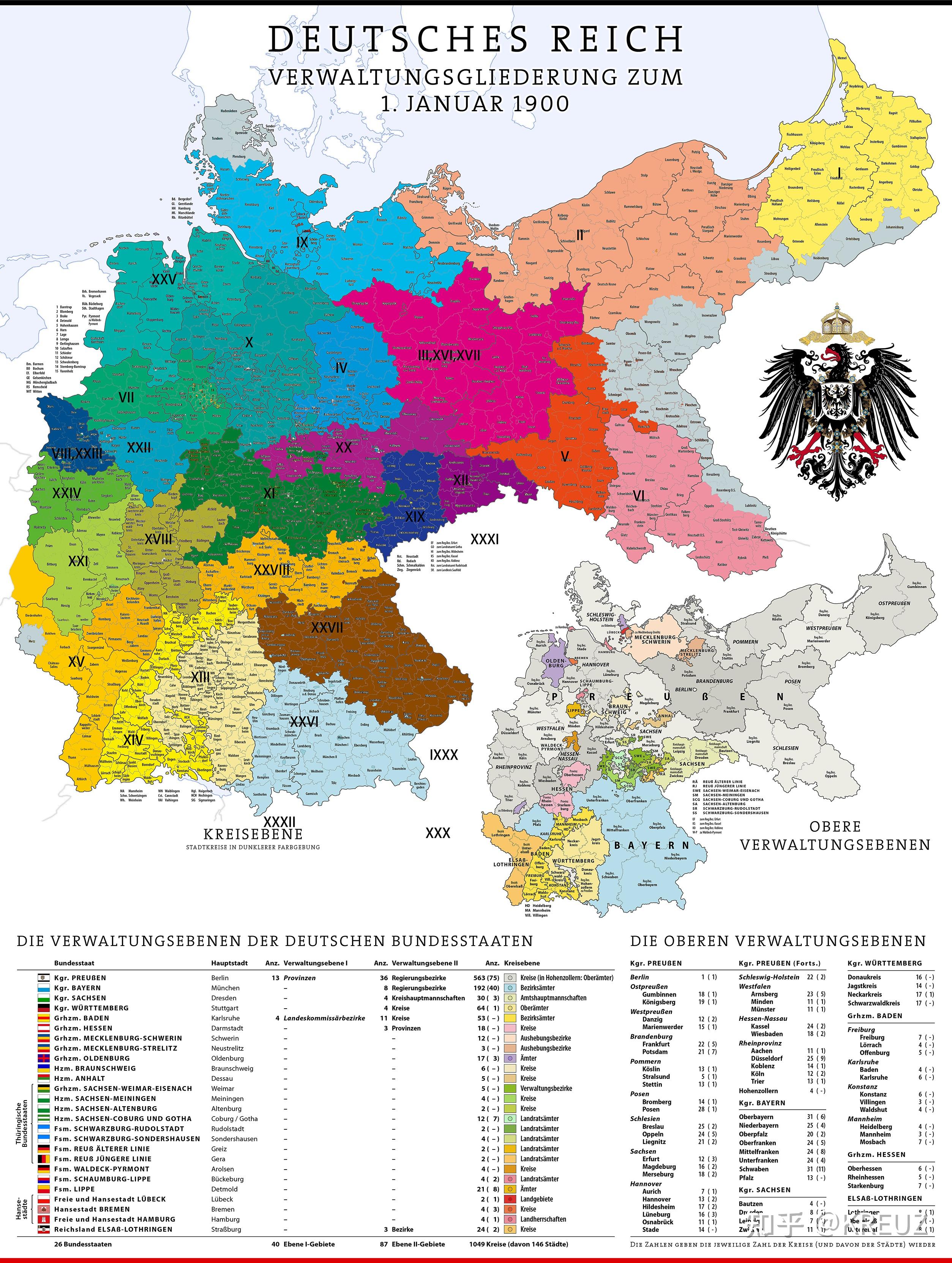全境被划分为32个更加便于管理的军区(图示如下,底图为1900德意志帝国