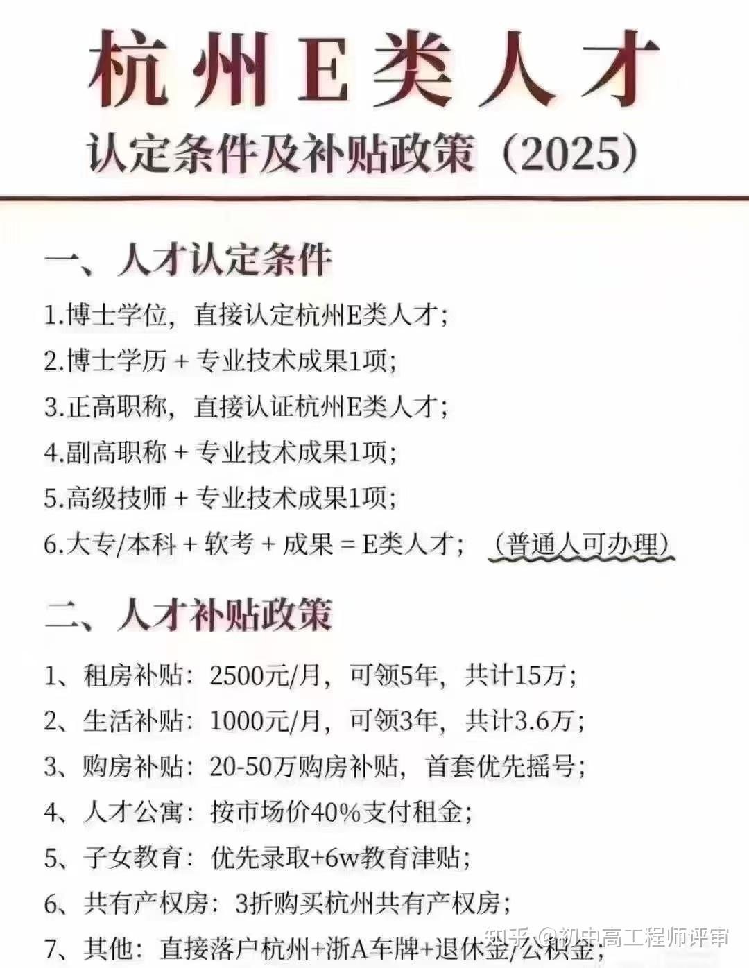 2025年杭州E类人才认定条件及补贴政策 - 知乎
