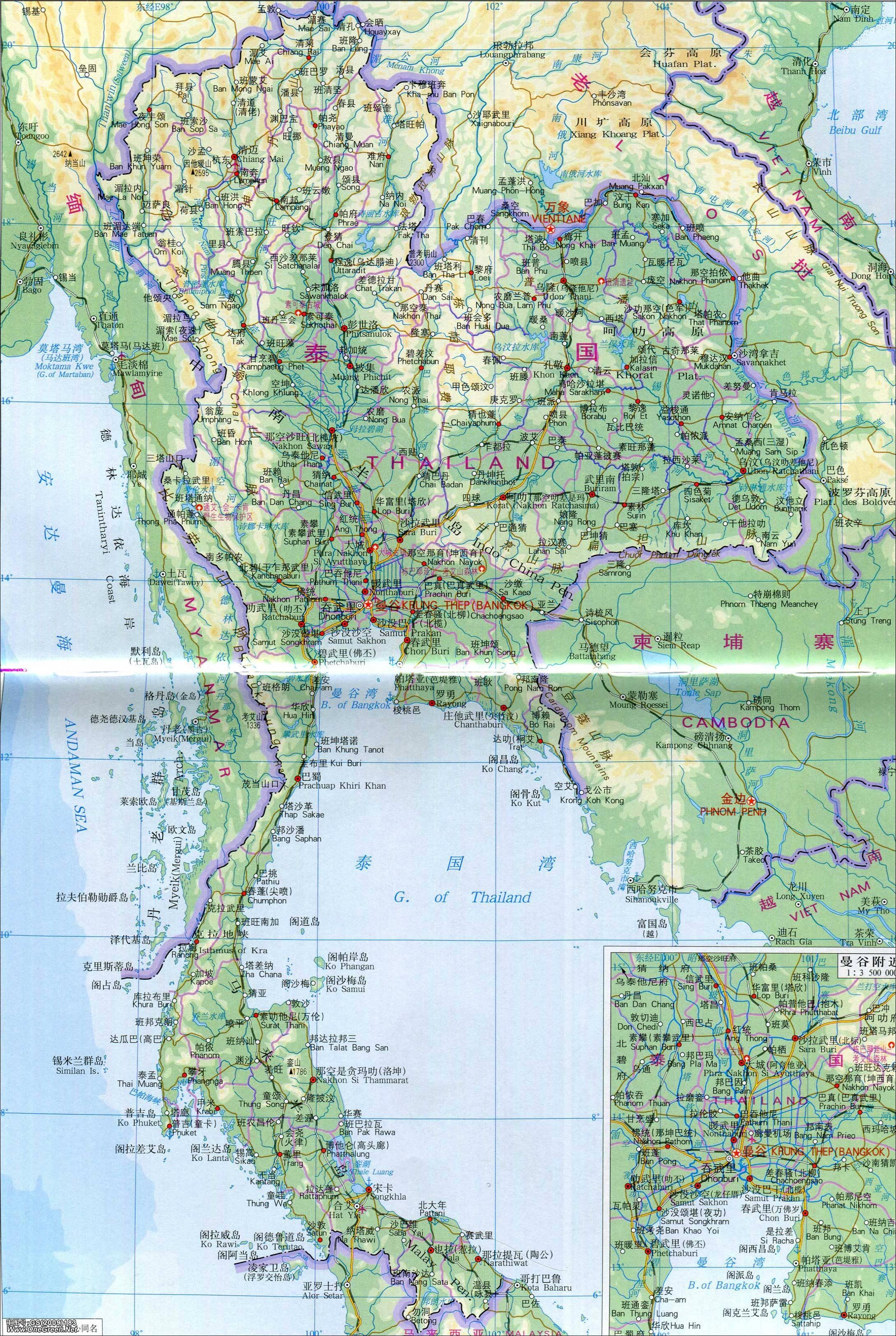 泰国地形图简图图片
