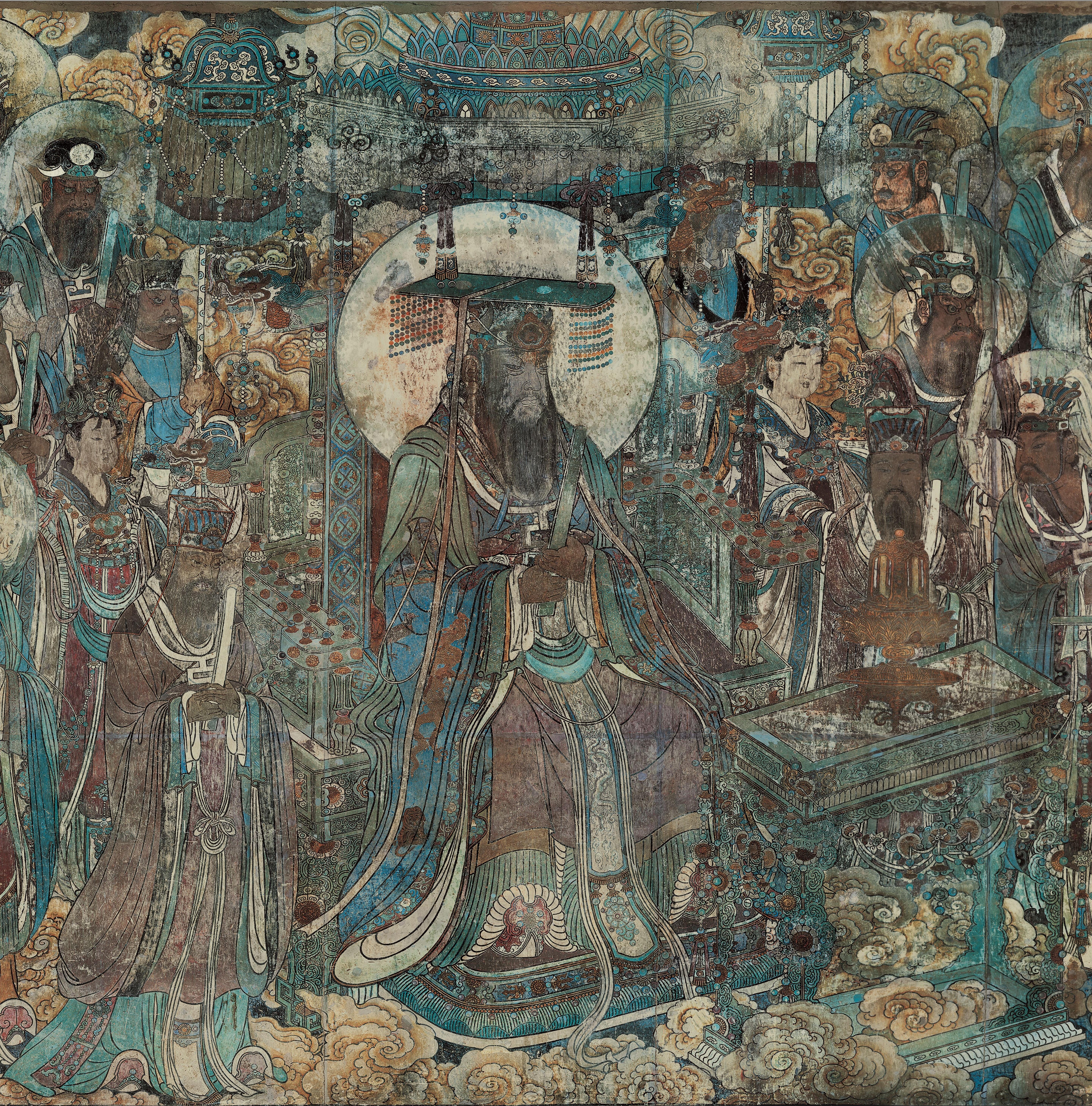 山西永乐宫三清殿-元代壁画《朝元图》:290位神仙,浩荡朝拜道祖,满壁风生星起(5)勾陈大帝【高清超大图】 - 知乎