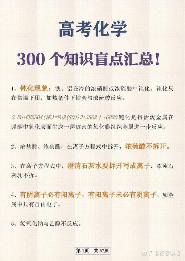 高中化学300个知识点总结来喽 知乎 高中化学300个知识点总结来喽 知乎