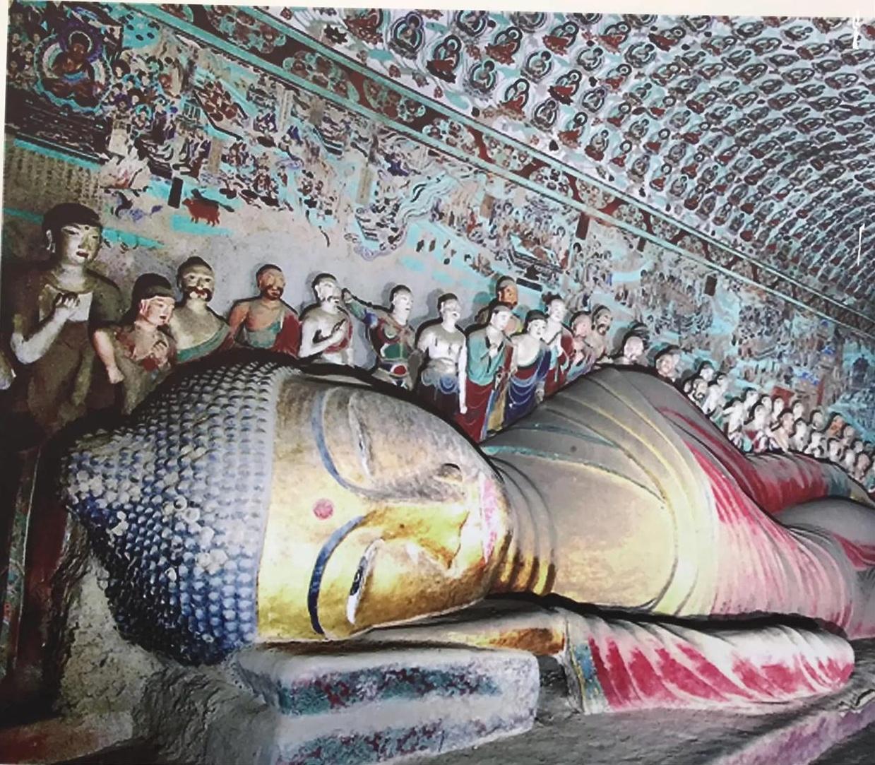 【神游千年,大美敦煌】盛唐-148窟-西壁-涅槃经变:卧佛巨像 巨幅