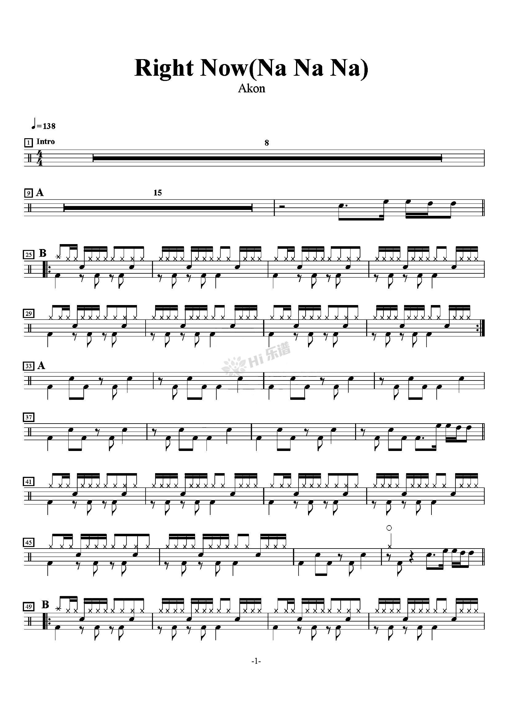 rightnownananaqq飞车akon架子鼓谱