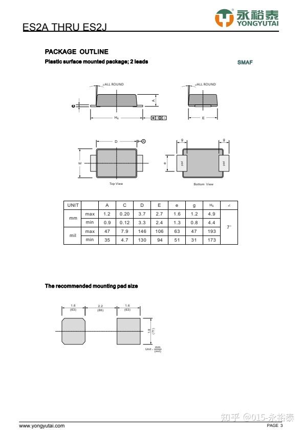 ES2A ES2B ES2C ES2D ES2E ES2G ES2J SMAF YONGYUTAI（永裕泰） 超快恢复二极管 - 知乎