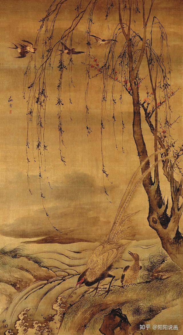 中国　明時代　汪肇　柳禽白鷳圖　絹本　原色複製　◇検故宮博物館◇ 一鼎軒0926 中国 明時代 汪肇 柳禽白鷳圖 絹本 原色複製 ◇検故宮博物館