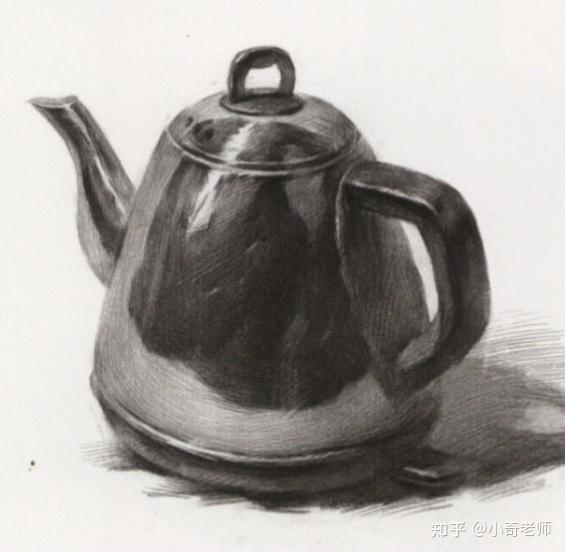 金属茶壶素描图片