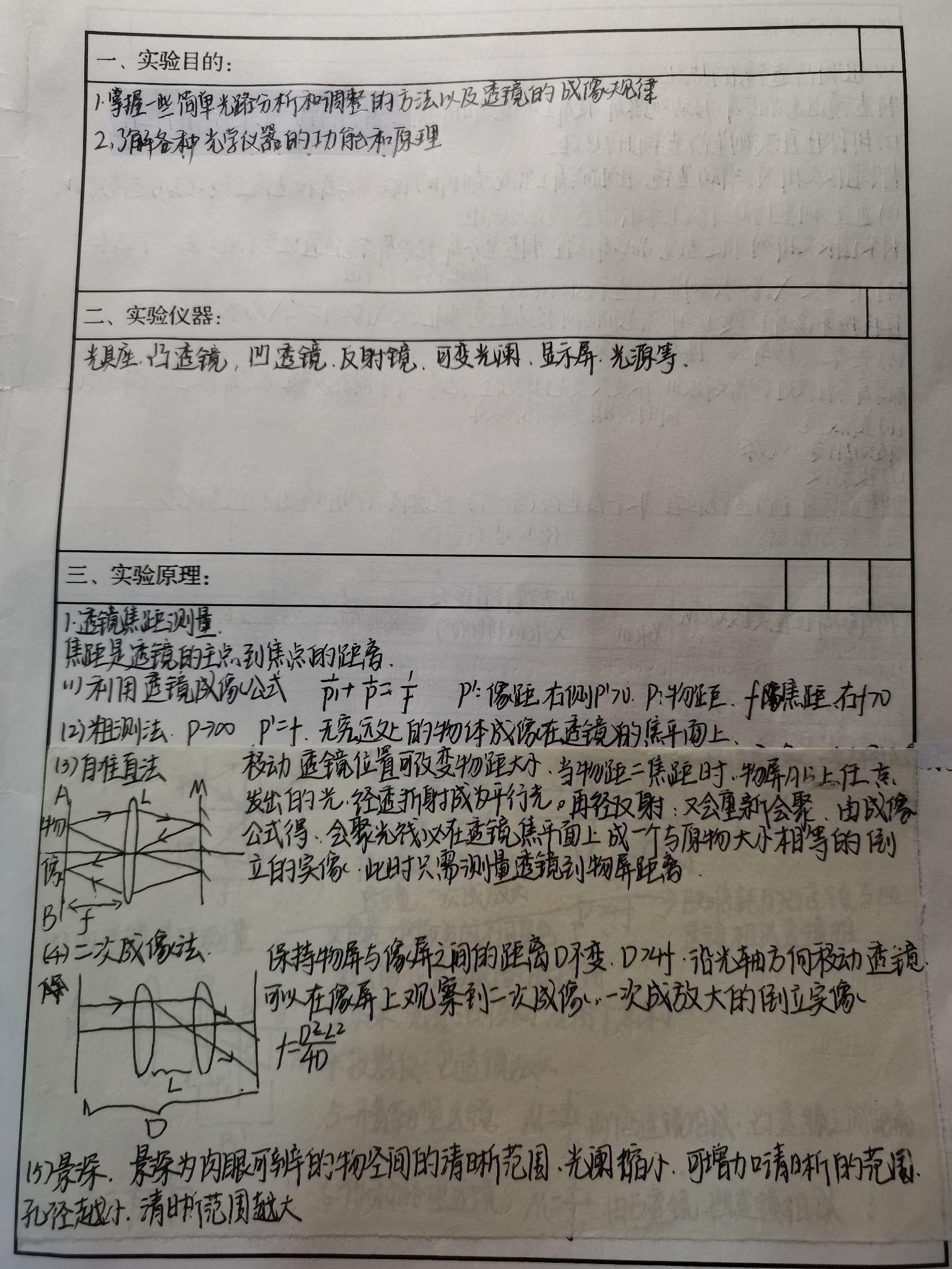 大学物理实验报告手写