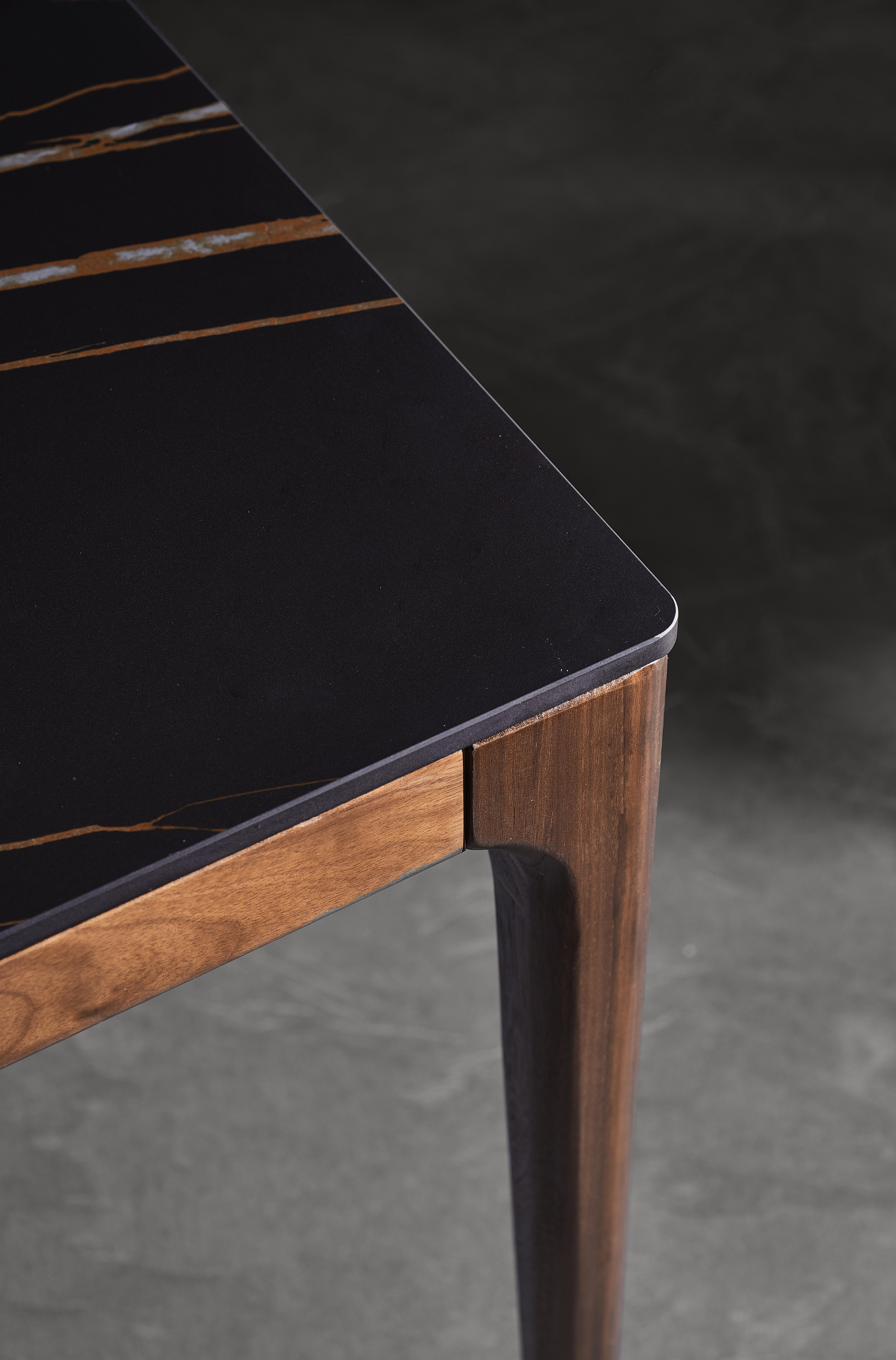 为这款黑胡桃木岩板餐桌爆灯美式轻奢绝了