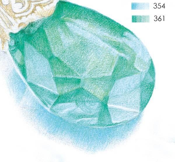 用青绿色把笔尖削尖,把宝石的暗部都细致的画上一层,投影的暗部也要画