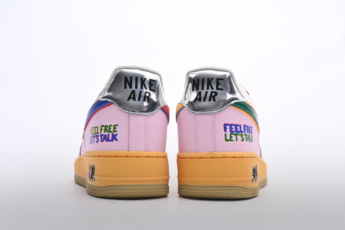 耐克空军一号nikeairforce1lowfeelfreeletstalk鸳鸯粉蓝绿生胶低帮