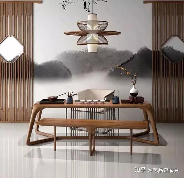 以木质为主的新中式家具简化的设计也很美