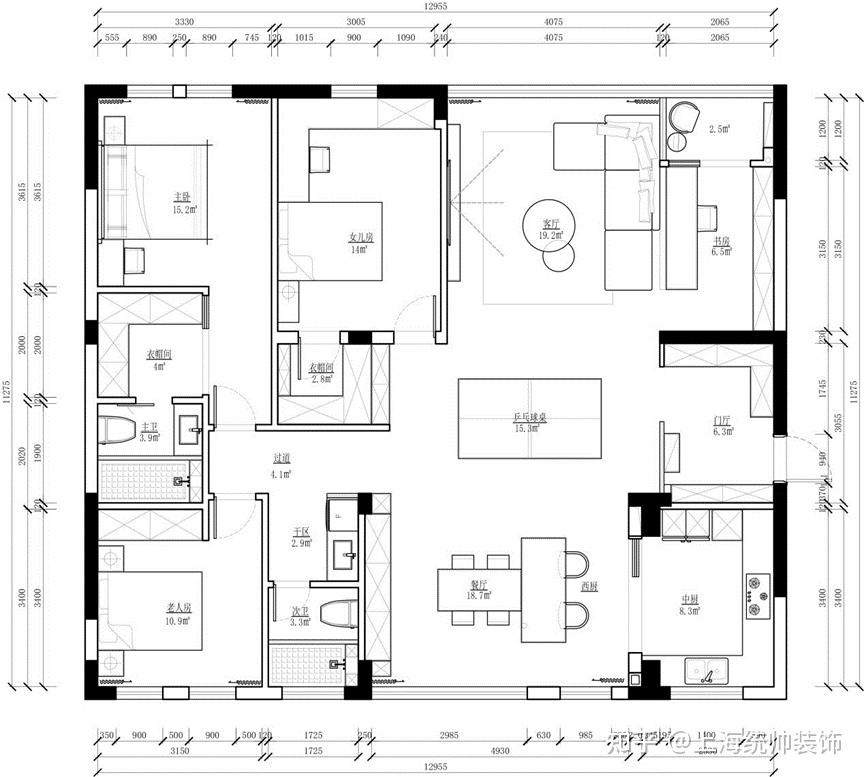 青浦150平房子装修四房大平层