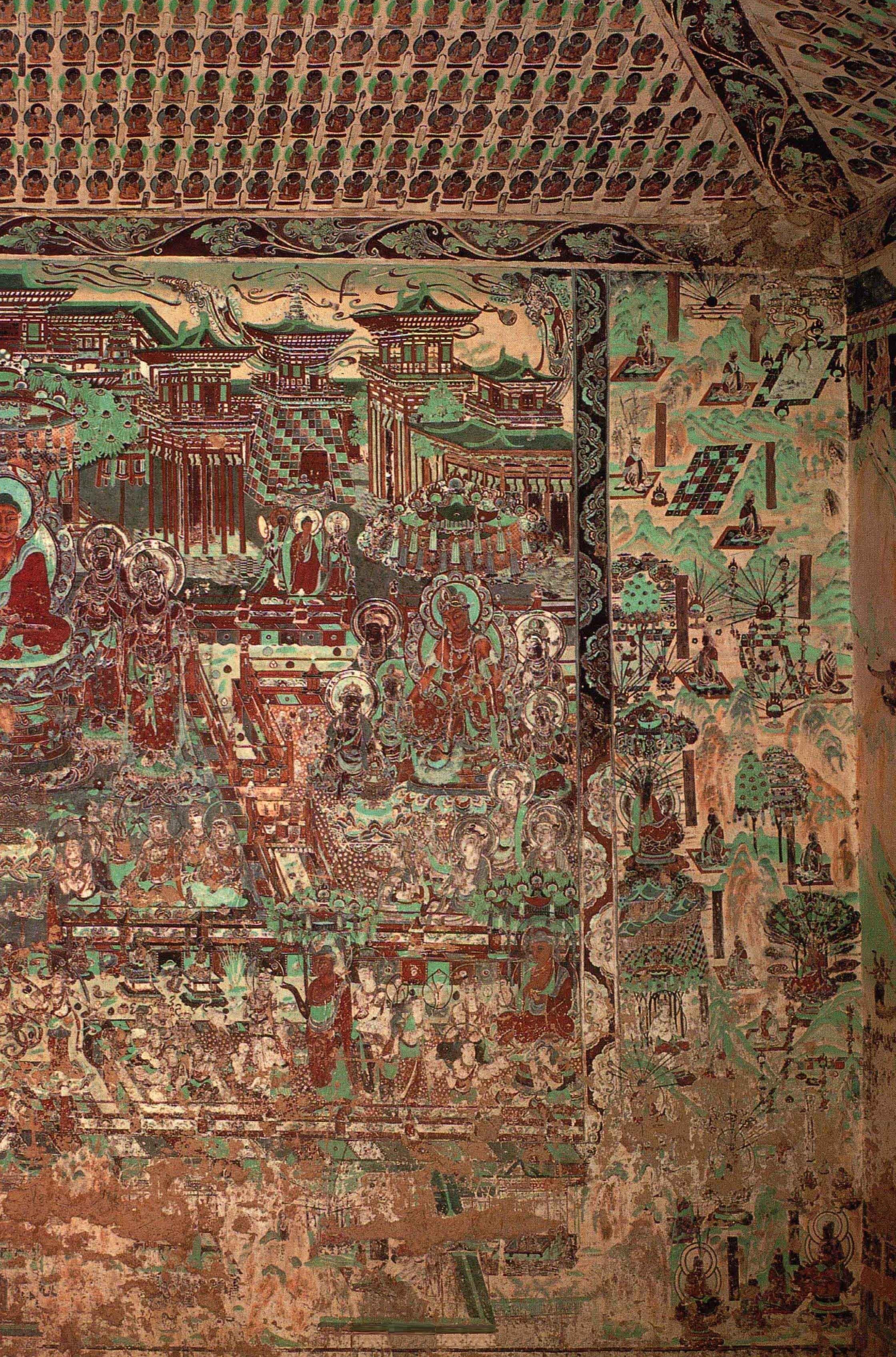 神游千年大美敦煌盛唐217窟北壁观无量寿经变西方净土钟楼韵扬飞天穿