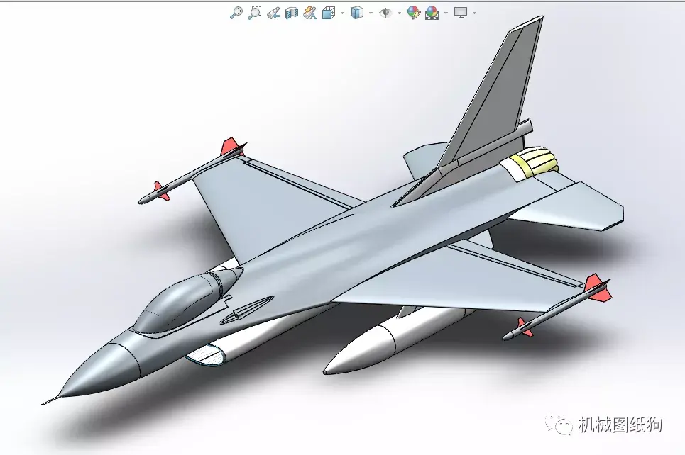 飞行模型f16jetf16战斗机超简易模型3d图纸solidworks设计