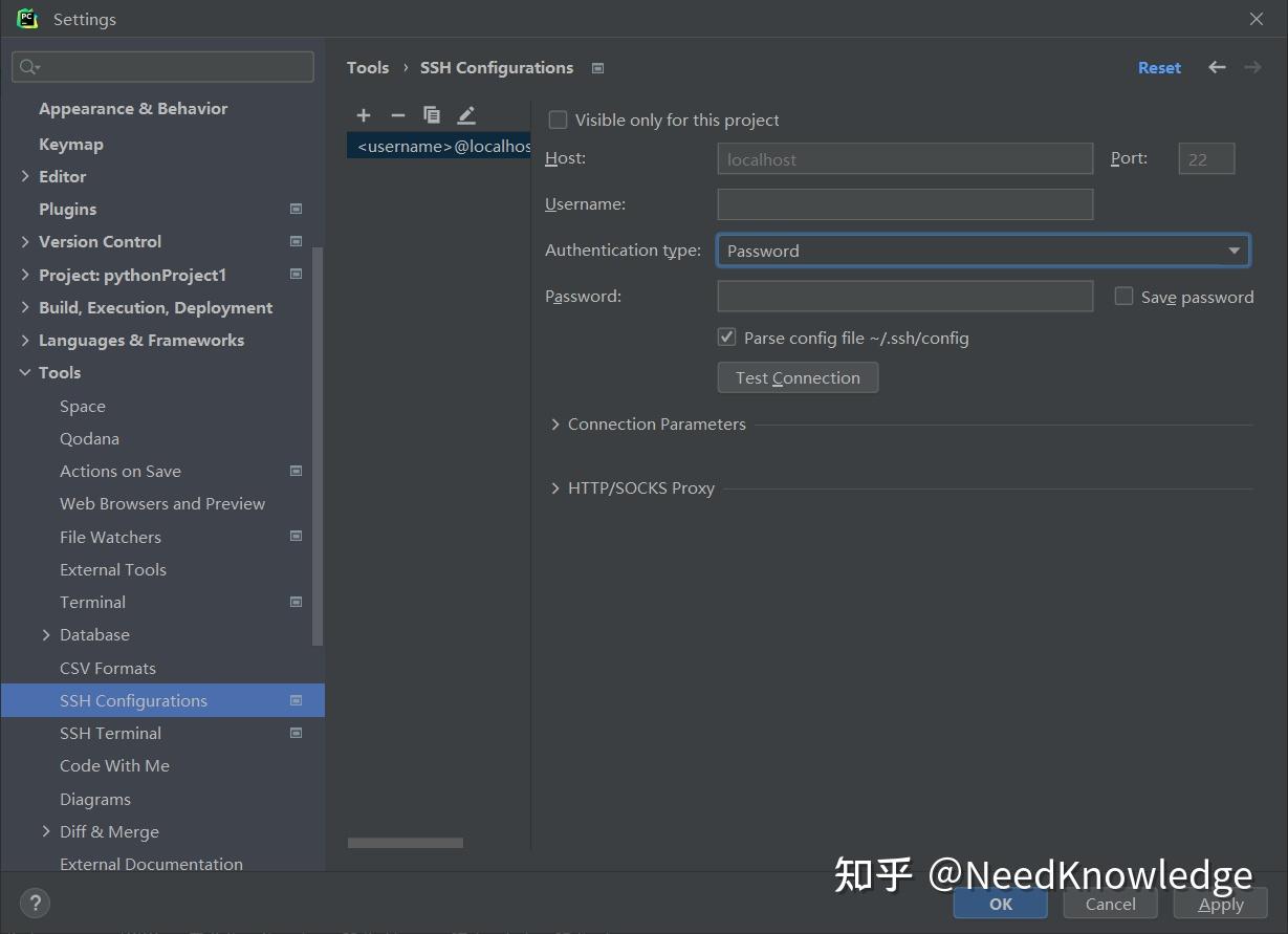 Pycharm create ssh configurations 