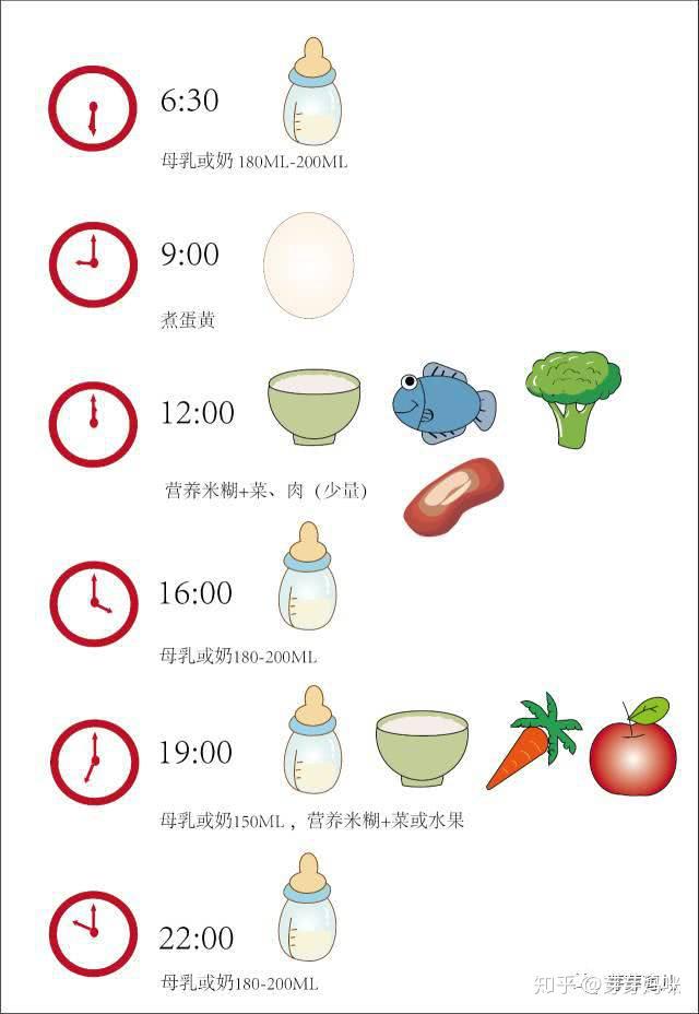 宝宝一天食谱参考(6-7个月)(食量大的宝宝)