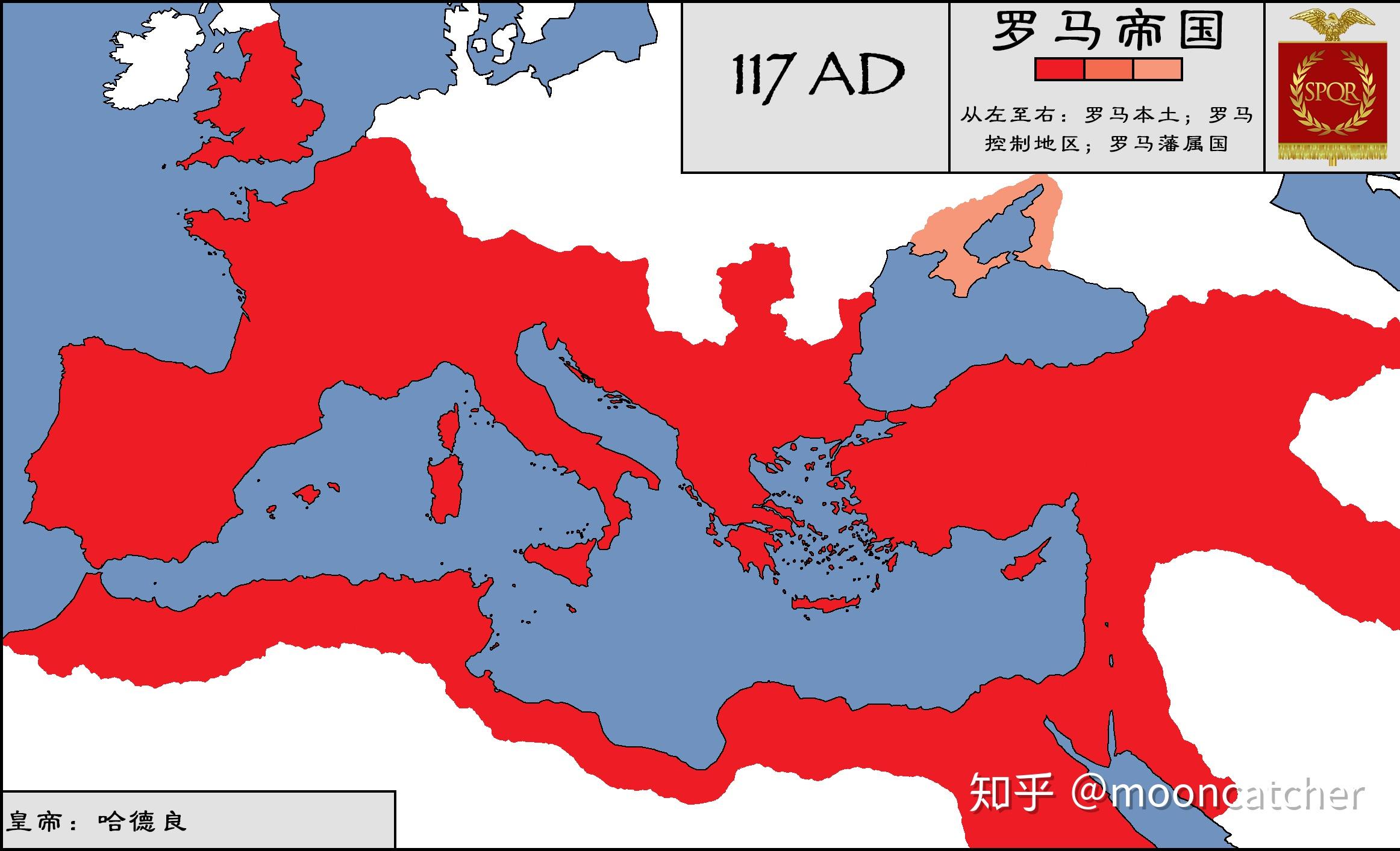 公元117年的罗马帝国;图拉真的一系列征服将达契亚,亚美尼亚和