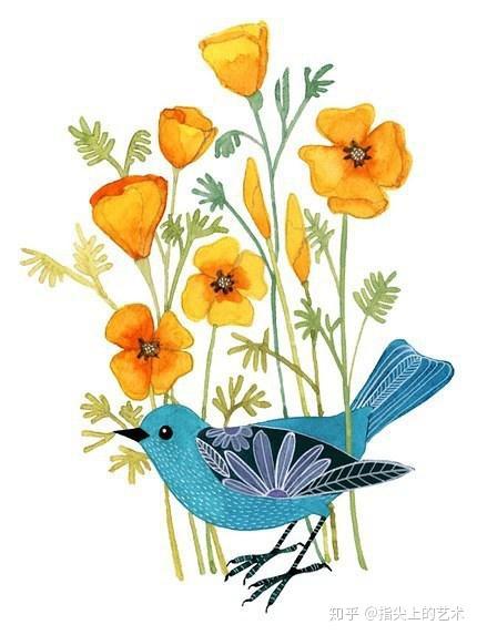 精致手绘一组国外的鸟类插画