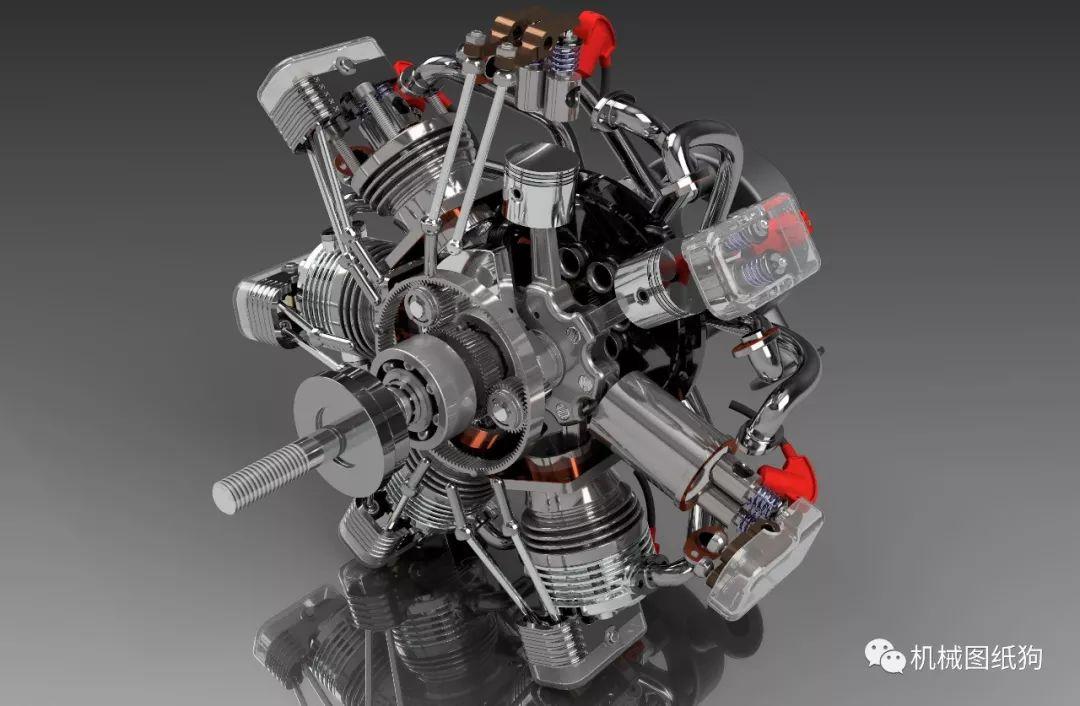 【发动机电机】详细的7缸星型发动机3d图纸 inventor设计 附平面工程