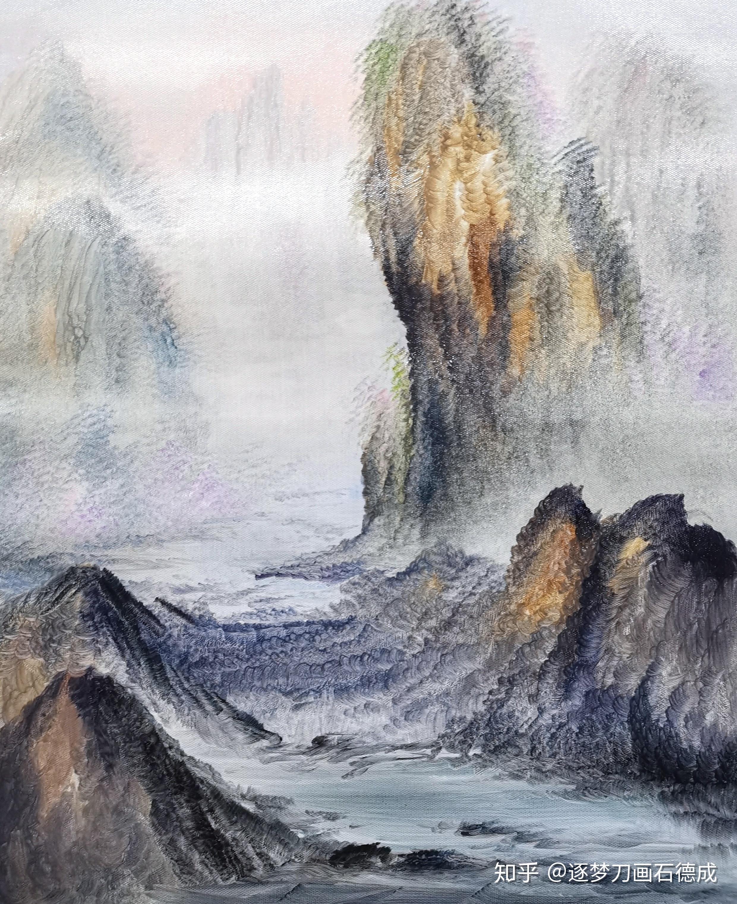 绘画教程109刀笔油画山水画这么简单你不来试试