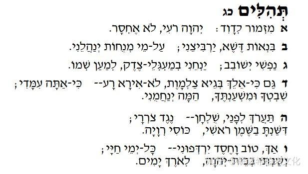 希伯来圣经《诗篇》第二十三的原文是什么?