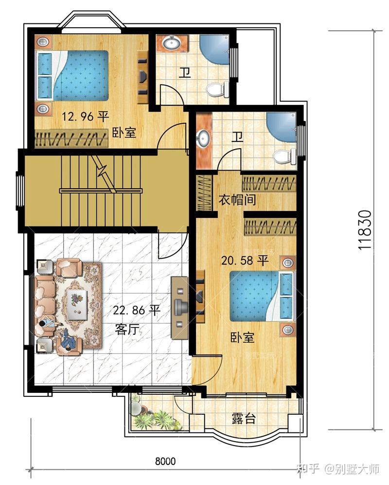 2款占地90平内的农村自建别墅效果图及平面图