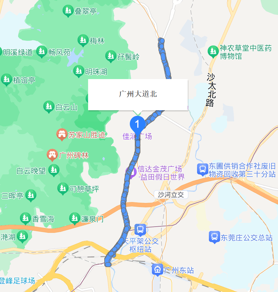 禺东西路开始,至广州大桥止;广州大道北位于广州市白云区与天河区内