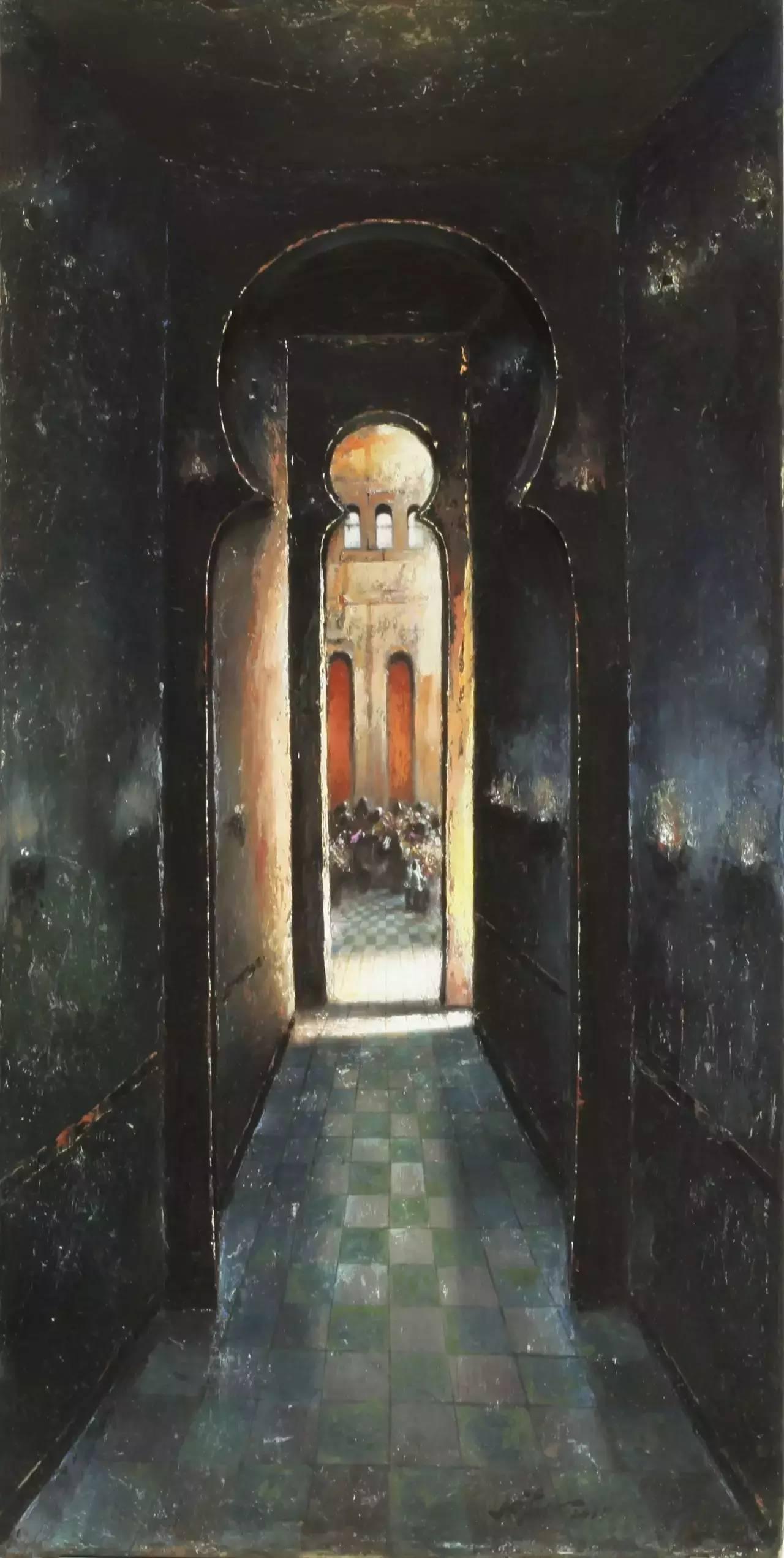 综合材料油画迷途问道   65x75x12cm  综合材料油画张显飞的作品室换