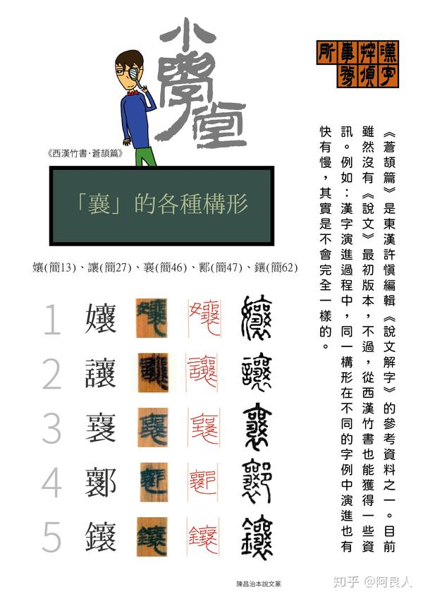 西漢竹書 蒼頡篇 中 含有襄字構形的五個字 知乎