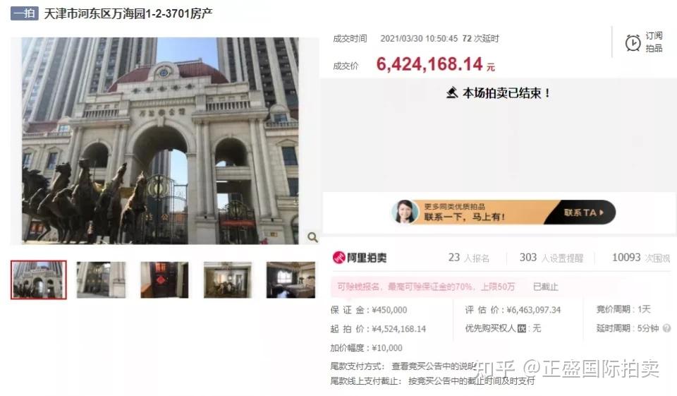 天津河东区万海园一房产以642万余元拍卖成交