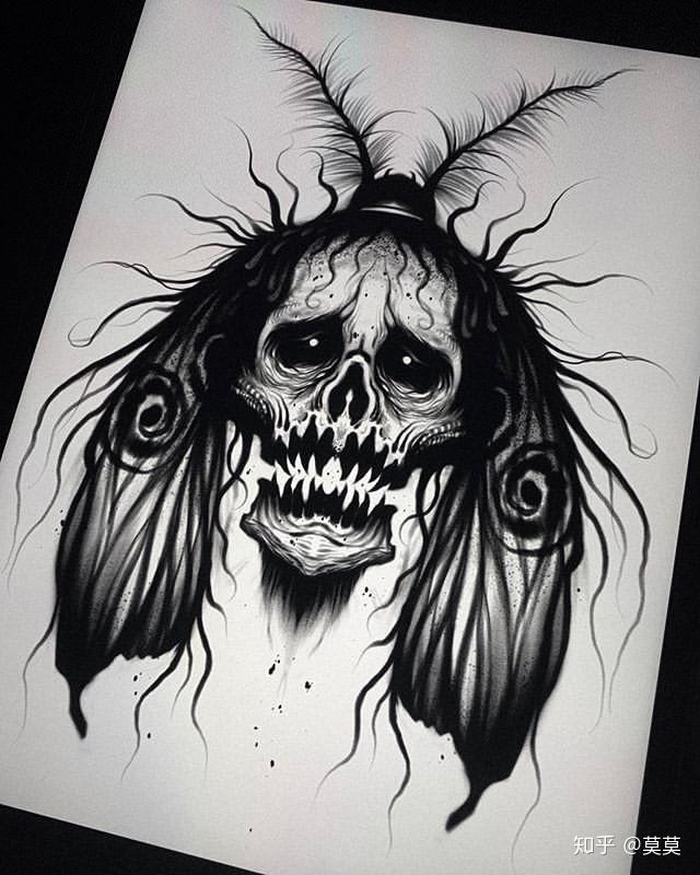 一组黑灰纹身手稿略恐怖