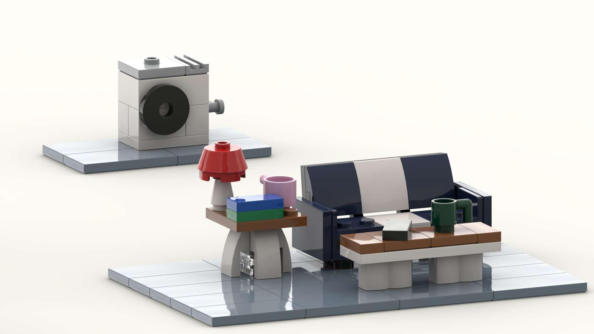 乐高式积木迷你家具展示土拨鼠工作室