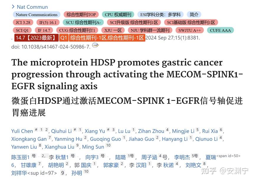 今日SCI分享——微蛋白 HDSP 在胃癌中的作用 - 知乎
