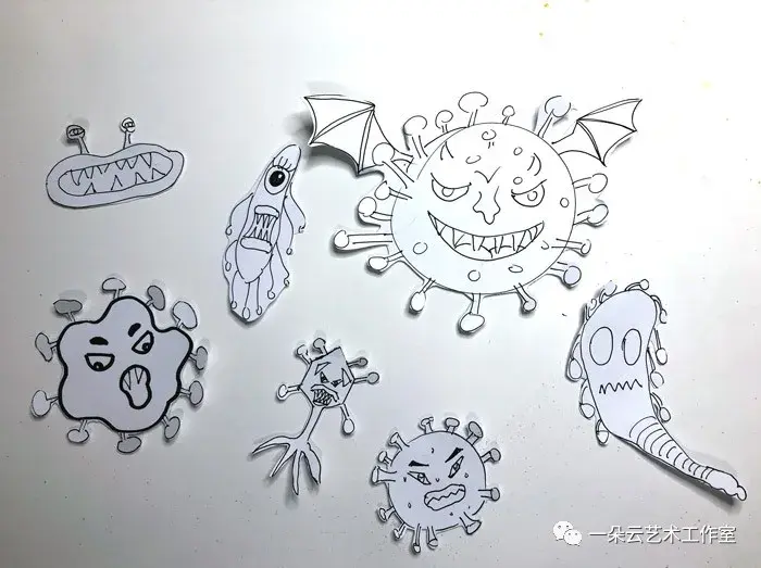 绘画教程少儿创意水彩画细菌病毒大战