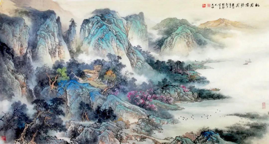 著名画家杨天佑先生彩墨山水画 笔墨清逸生动