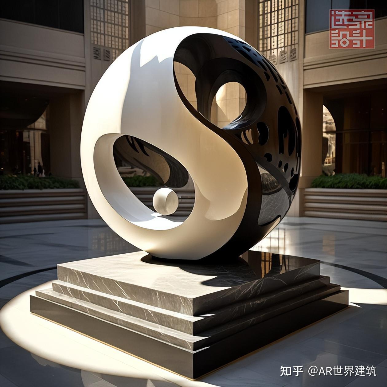 选泉设计▲太极明珠,融入建筑与环境的入口水景雕塑微观球体上,太极球