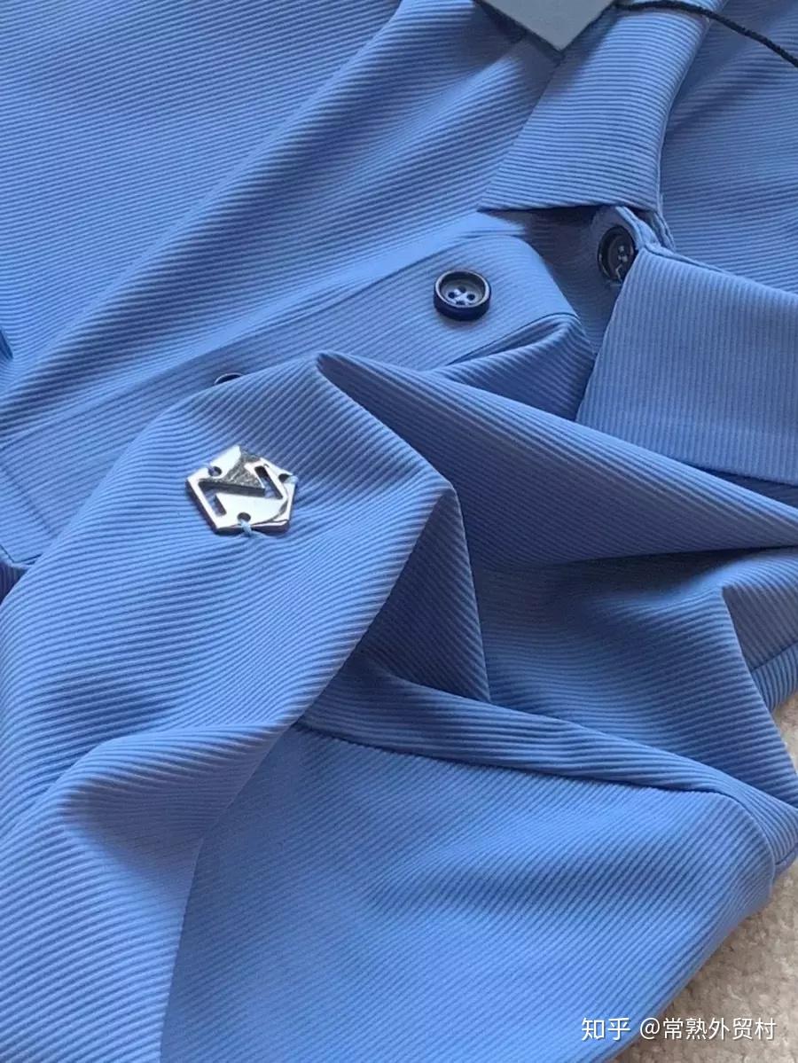 正3582桑蚕丝丝光面料迷雾蓝色系压胶款polo