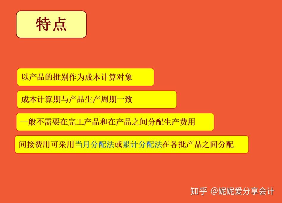 品種法的計算程序(續)任務二 產品成本計算的分批法特點特點一特點二