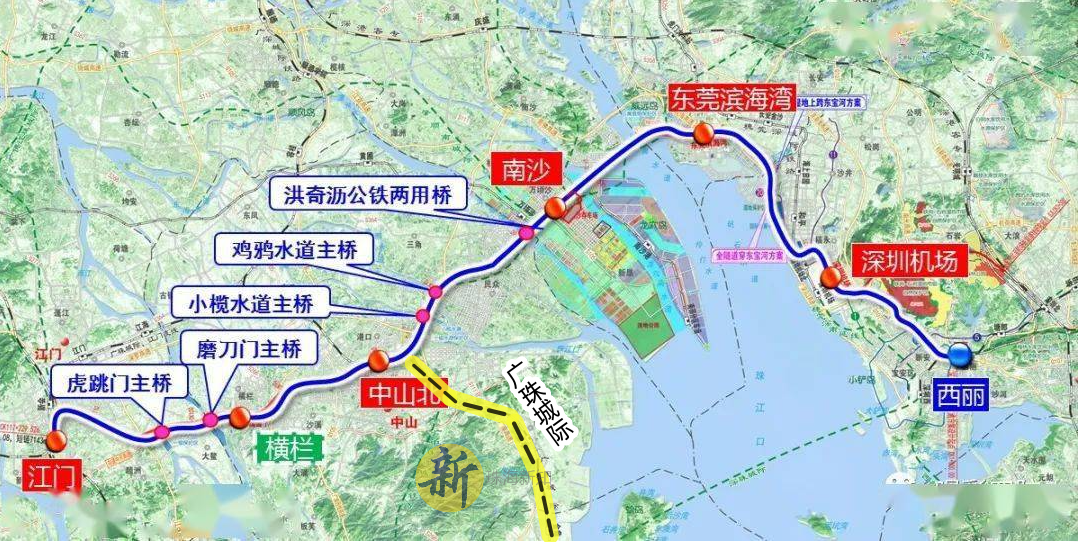 结合深圳至江门铁路同步建设广珠城际铁路中山联络线,形成珠海经南沙