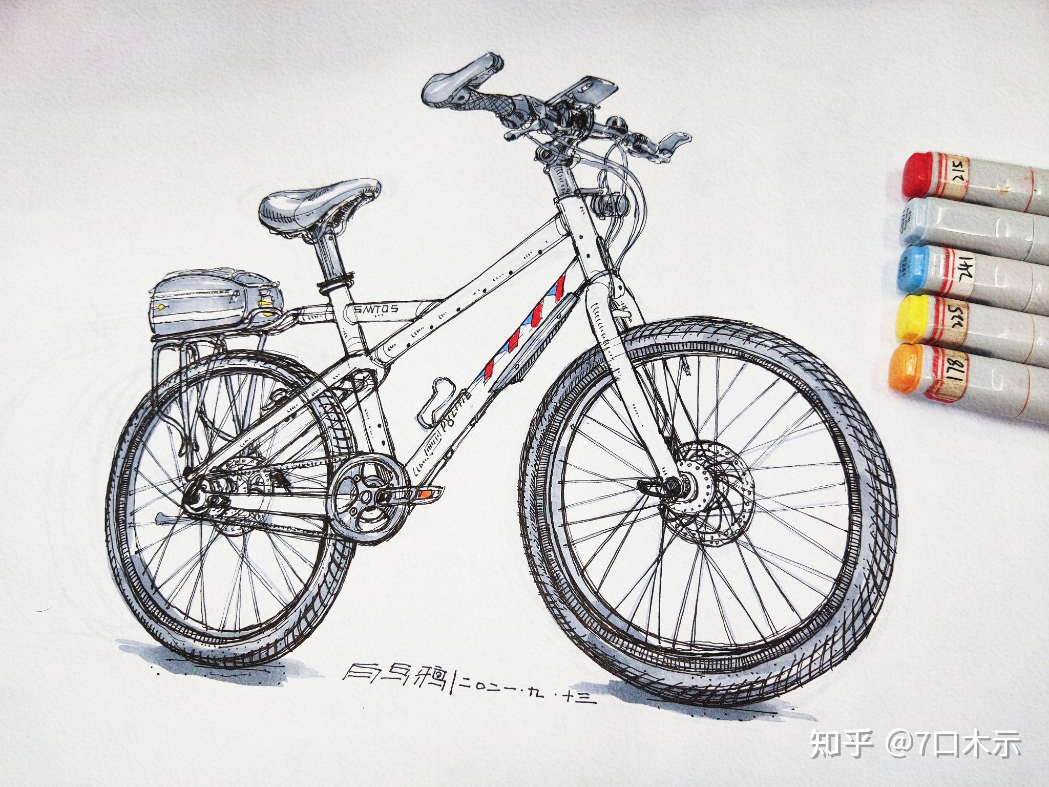 自行车美术画三年级图片