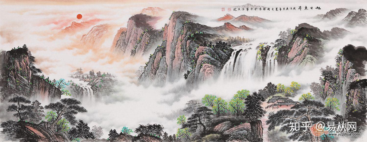 客厅装饰画:旭日东升山水画选择理由:蒋伟老师的这幅鸿运当头山水画