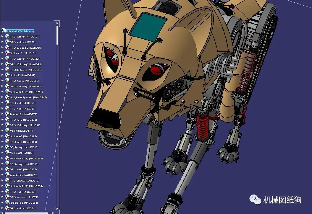 【精巧机构】机械狼狗机器狼模型3d图纸 step格式