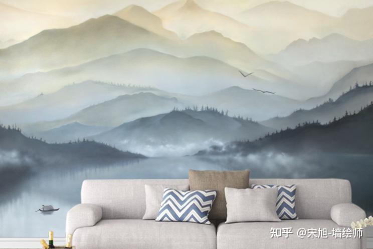 无论是森林,远山,瀑布,湖水等等,用墙绘的形式展现出来后,有一种身临