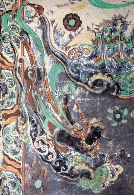 骨董市仕入れ 中国唐時代 敦煌莫高窟壁画 彩絵 人物像 発掘品Z1145