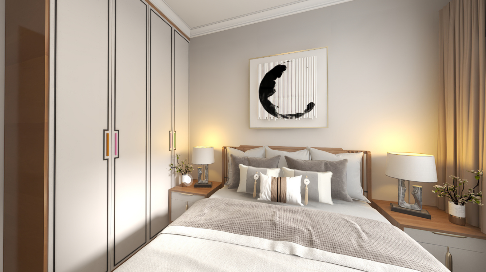 红杉树案例分享126m05简约新中式湖蓝原木配色尽显古朴典雅气质