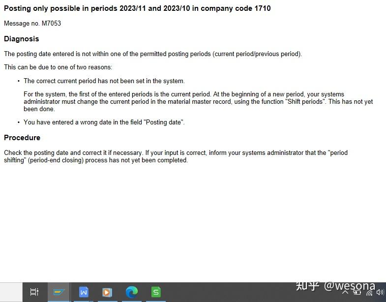 Sap posting only possible in periods2023 11 and 2023 10 in company code
