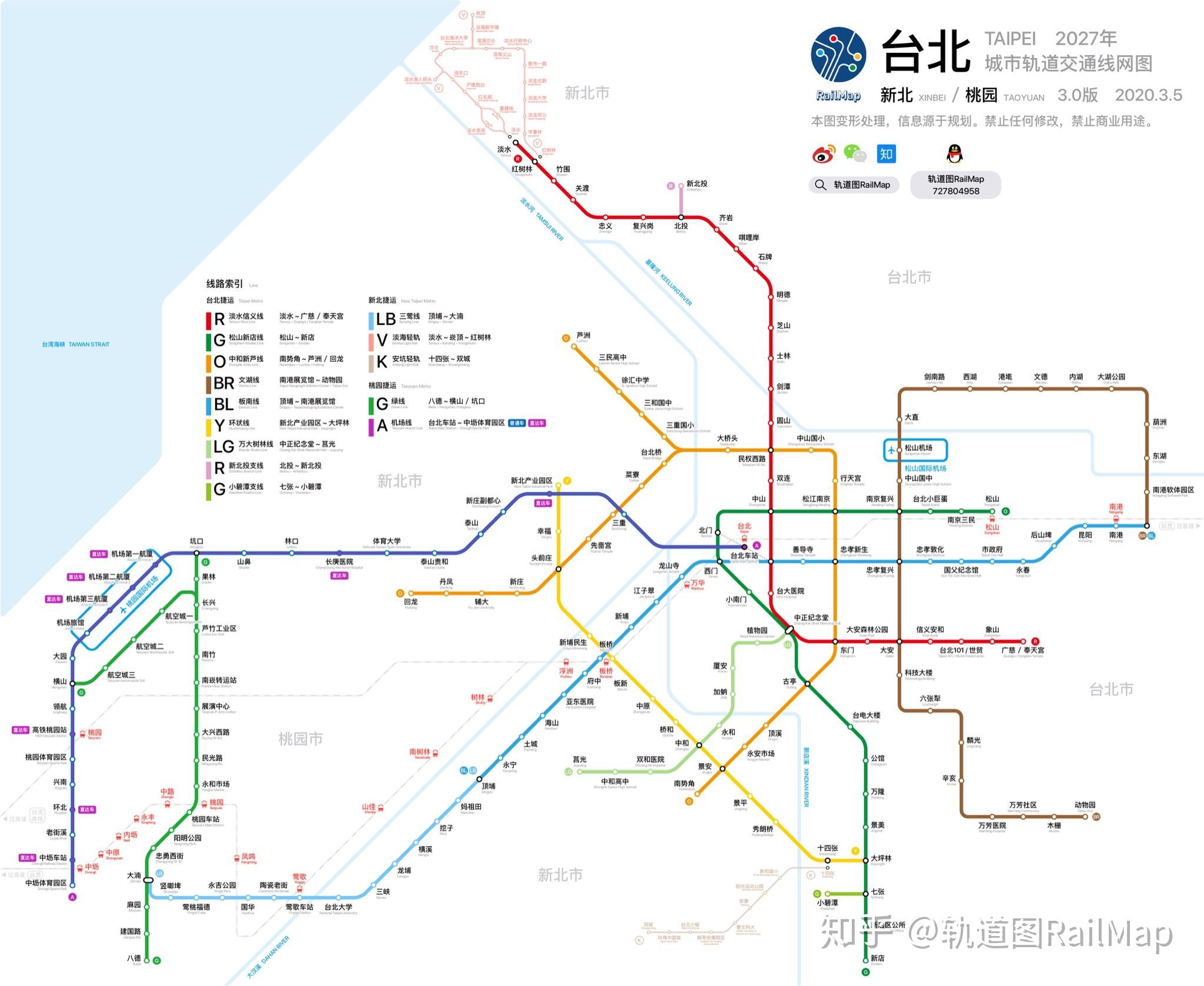 【轨道图railmap】台北/新北/桃园捷运线网图2027年/当前