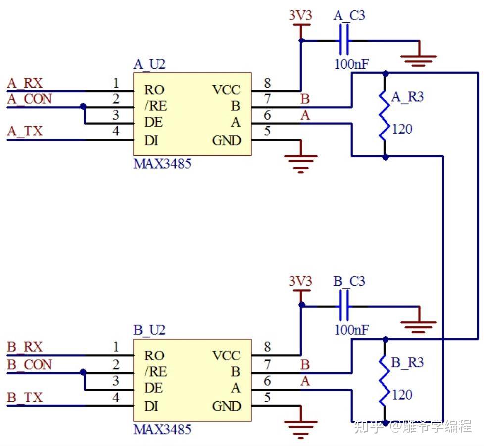 max485的几个应用电路max485采用单一电源 5 v工作,额定电流为300 μa